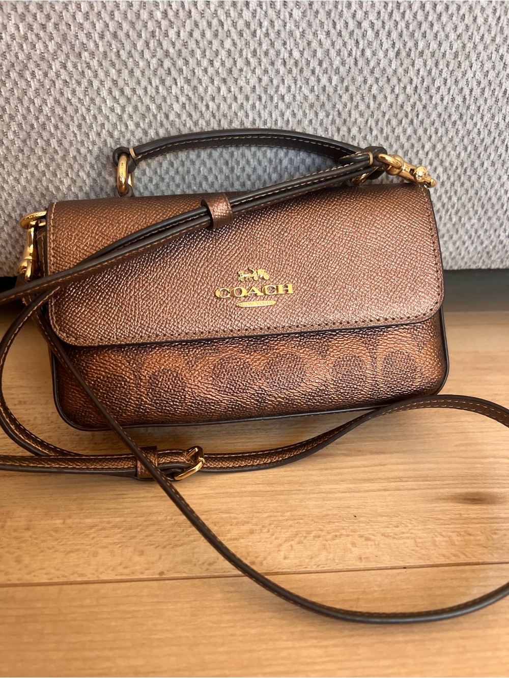Coach Metallic Brown Signature Mini Crossbody with Top Handle